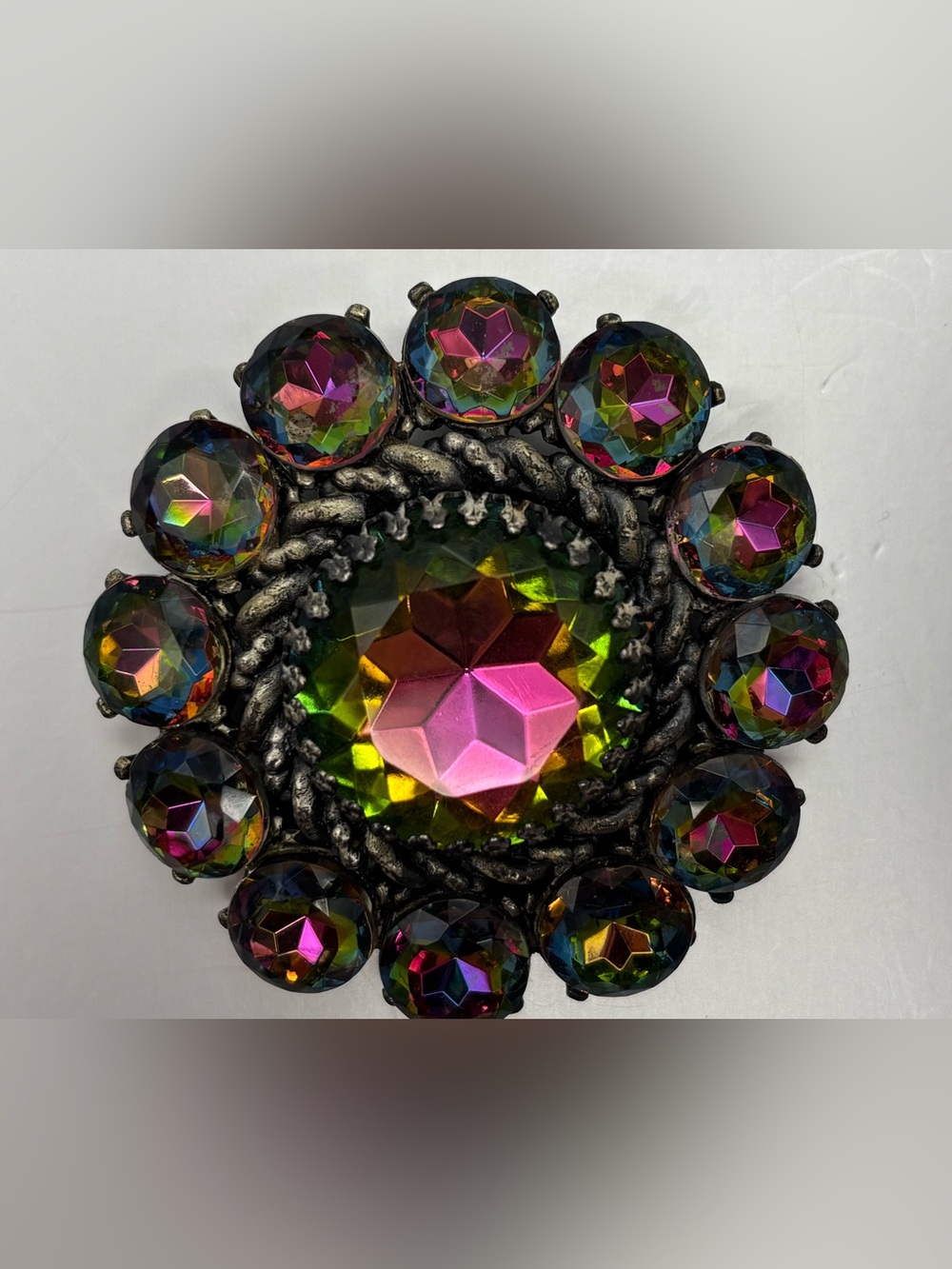 Vintage Schiaparelli Aurora Borealis Watermelon Tourmaline Statement Brooch